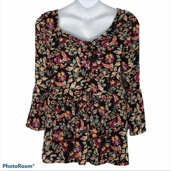 H&M Divided Y2K Floral Mini Dress Bell Sleeves Drop Waist Size 4 Vintage Retro - Picture 6 of 15